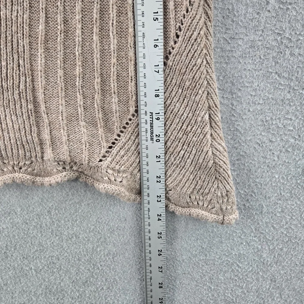 Anthropologie Women Sweater M Taupe‎ Wool Blend Pointelle Geometric Ruffle